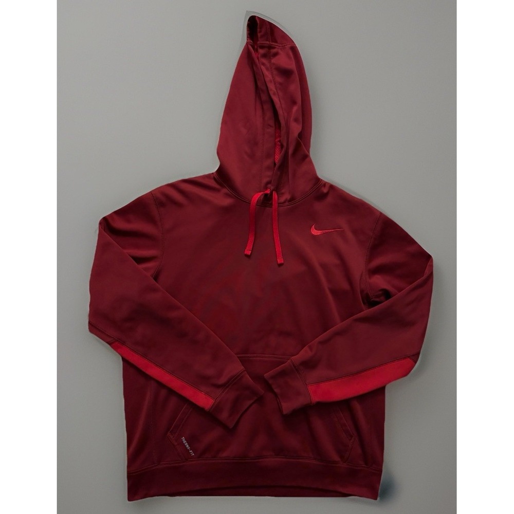Nike Therma-FIT Long Sleeve Hoodie Sweatshirt Logo Embroidered Red Medium JBHS